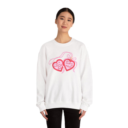Faith Crewneck Sweatshirt — "I Can Do All Things Through Christ" Pink Heart Locket