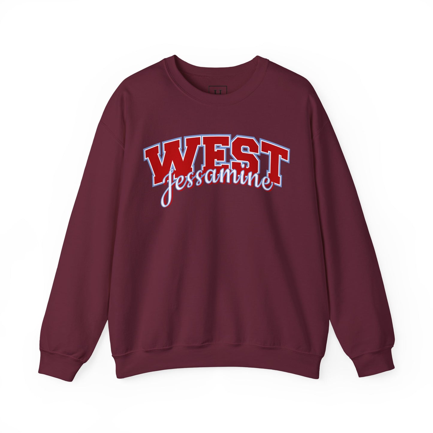West Jessamine Cheer Crewneck Sweatshirt — Back ‘West Jessamine Cheer’ with Horse Logo - Unisex