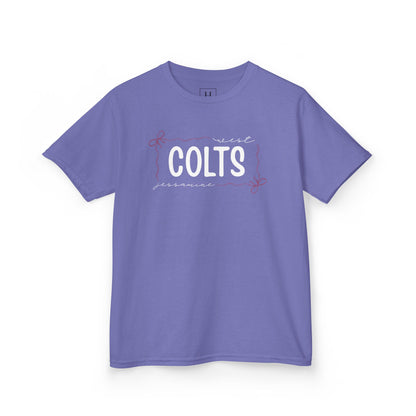 YOUTH --  West Jessamine COLTS coquette bow border - Unisex Tee