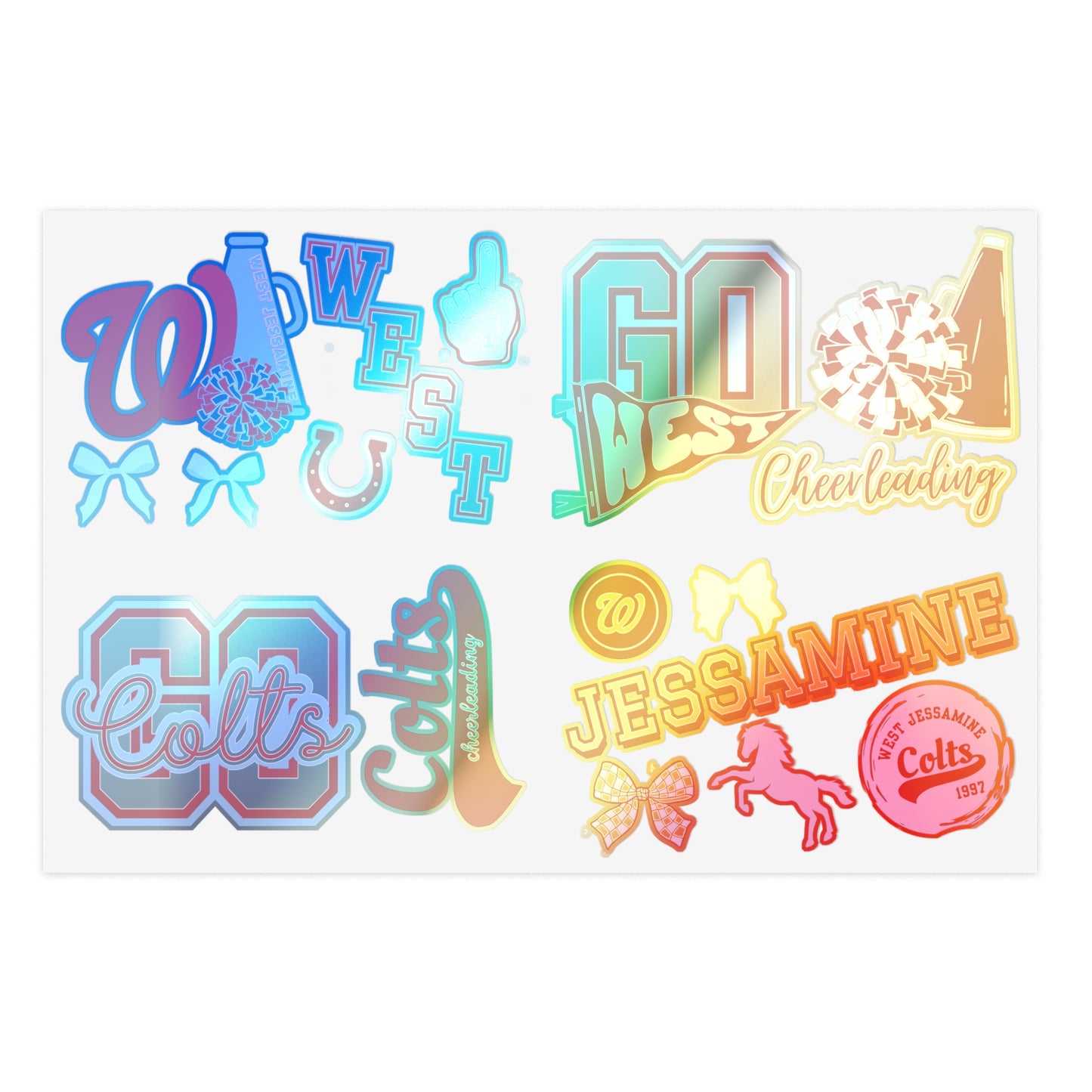 West Jessamine Colts -- CHEER STICKERS - (17 total/different sizes)