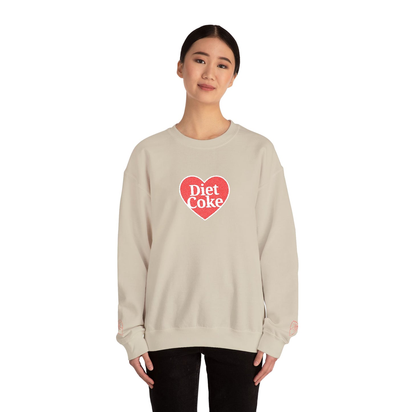 Valentine Heart 'Diet Coke' with Red Bows on Left & Right Sleeves Crewneck Sweatshirt -Embroidered