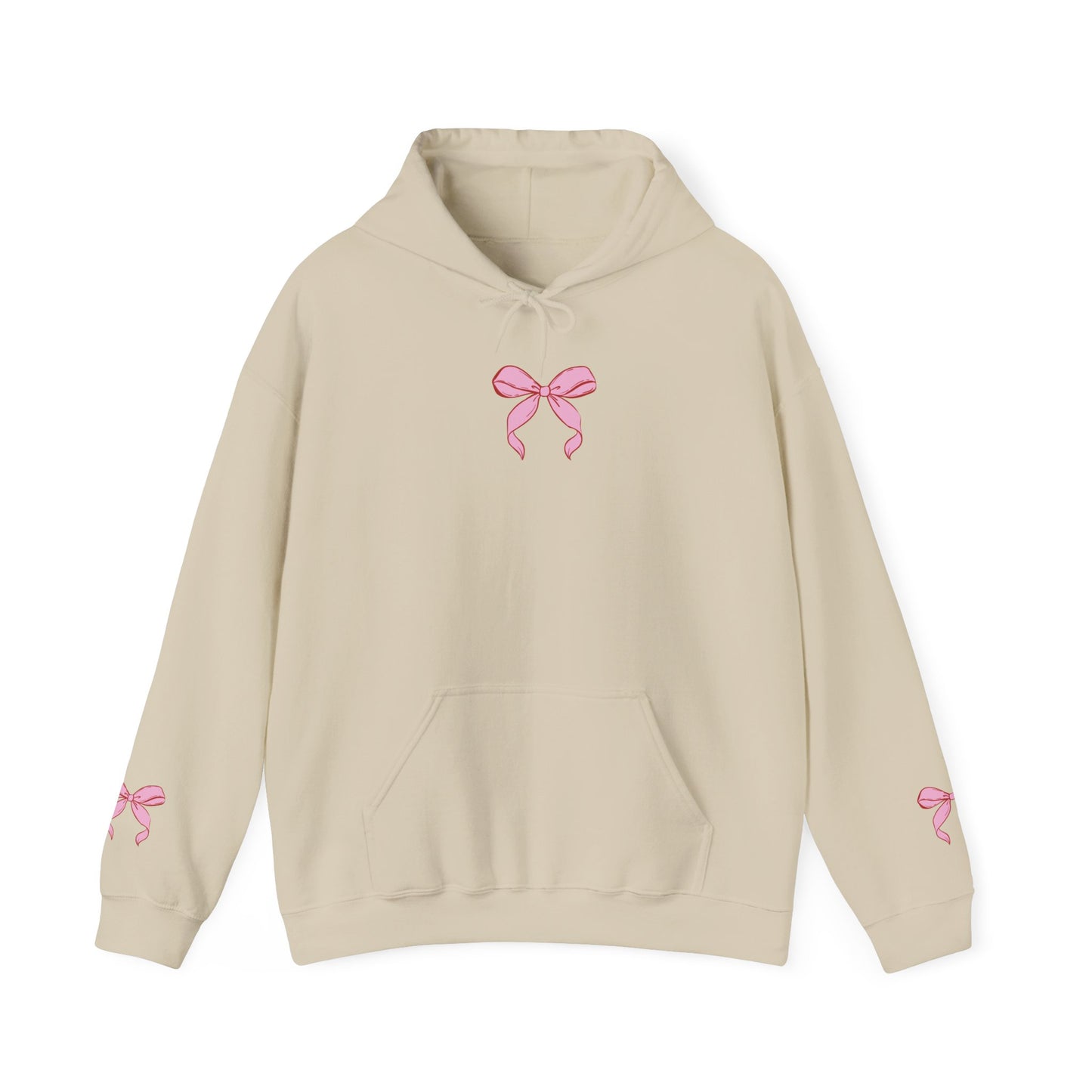Coquette Pink Center Bow Pullover Hoodie with Bow Sleeves