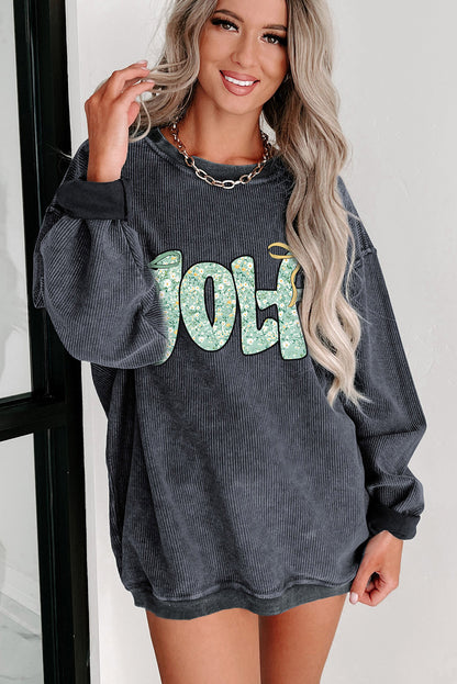 Gray Twisted Ribbed Floral GOLF Letter Bow Heat Transfer Printing Sweatshirt