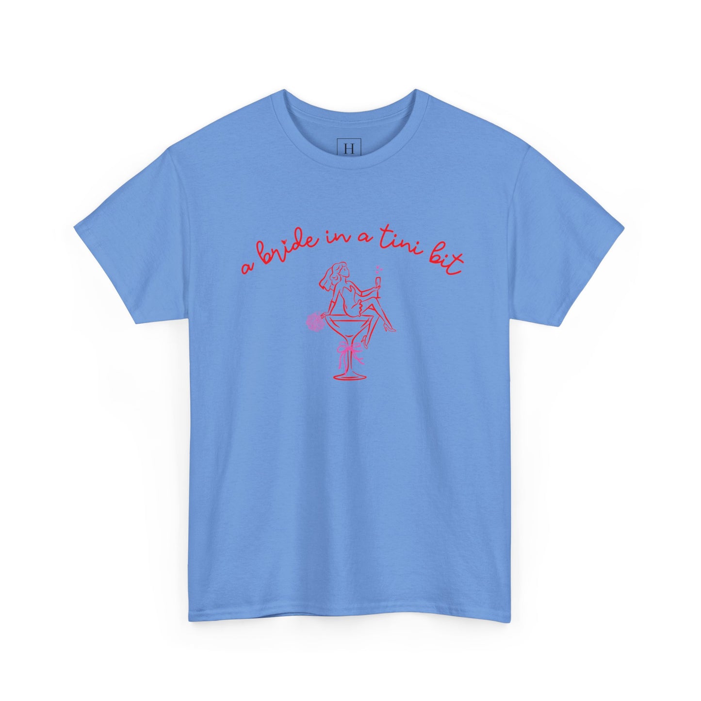Bride in a Tiny Bit Martini Tee — Wedding Bachelorette Party Shirt with Bouquet & Hearts