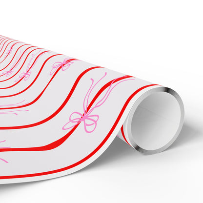 Pink Bows & Red Stripes Wrapping Paper — Coquette Gift Wrap