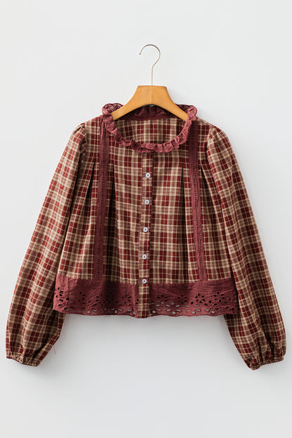 Red Dahlia Plaid Lace Hem Button Down Shirt