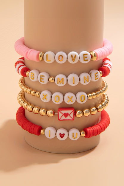 Gold Valentines Love Slogan Multilayer 5pcs Bracelet Set