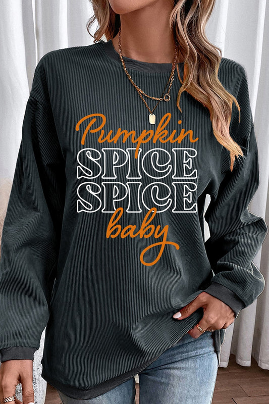 Pumpkin Spice Letter Graphic Round Neck Long Sleeve Sweatshirt