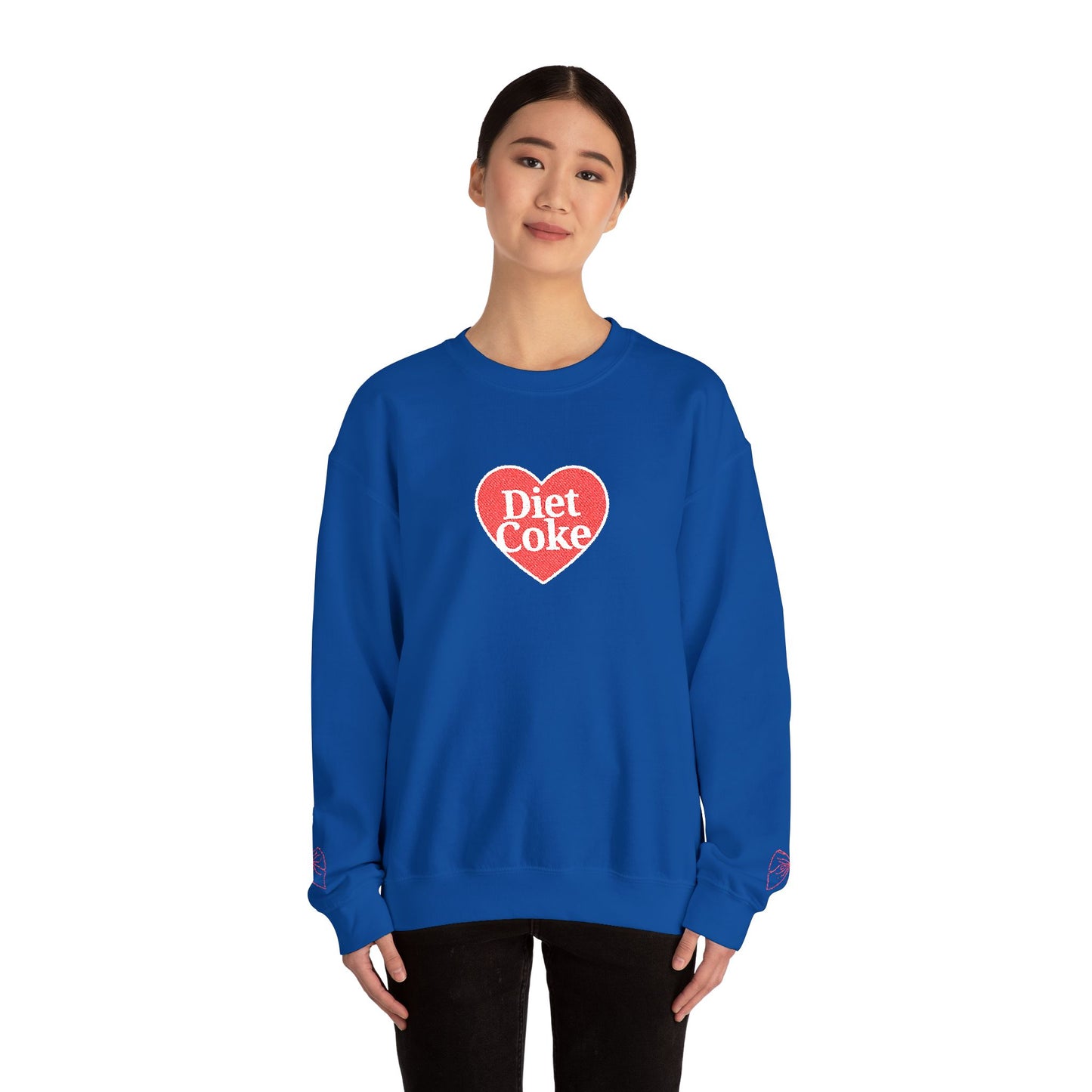 Valentine Heart 'Diet Coke' with Red Bows on Left & Right Sleeves Crewneck Sweatshirt -Embroidered