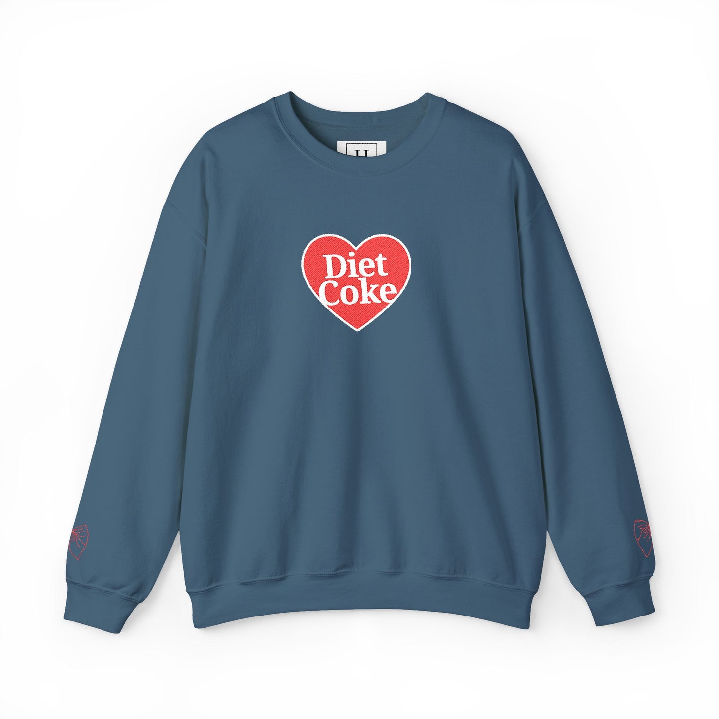 Valentine Heart 'Diet Coke' with Red Bows on Left & Right Sleeves Crewneck Sweatshirt -Embroidered