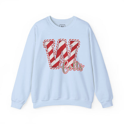 Candy Cane "W" - Colts; Christmas Sweatshirt - Unisex