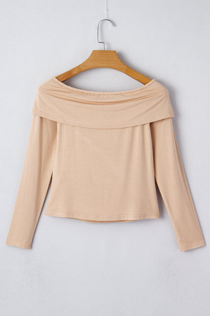 Fiery Red Foldover Off Shoulder Long Sleeve Slim Top
