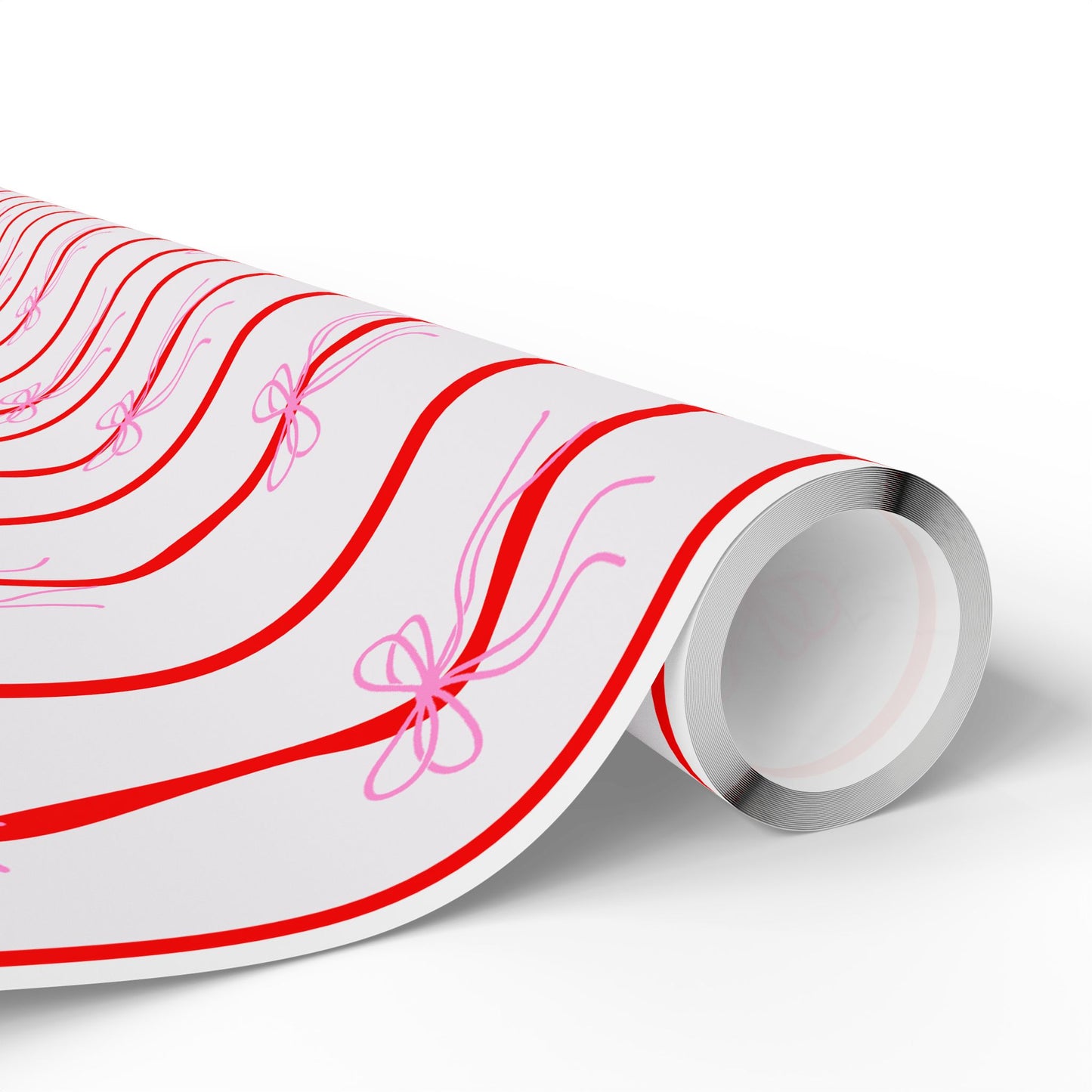 Pink Bows & Red Stripes Wrapping Paper — Coquette Gift Wrap