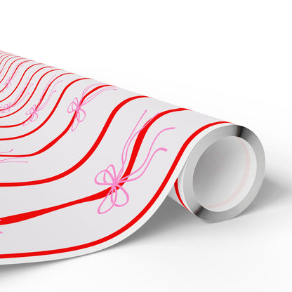 Pink Bows & Red Stripes Wrapping Paper — Coquette Gift Wrap