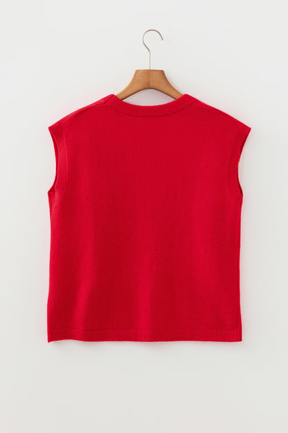 Fiery Red YEEHAW Embroidered Letter Loose Short Sleeve Sweater