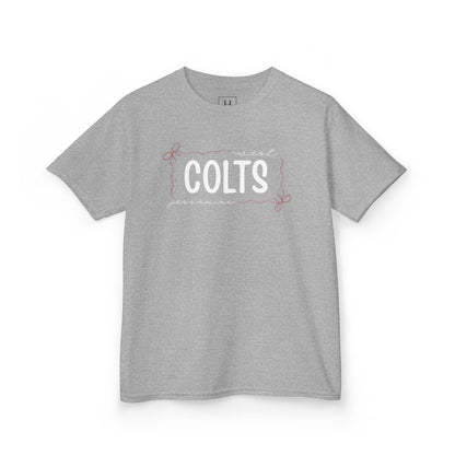 YOUTH --  West Jessamine COLTS coquette bow border - Unisex Tee