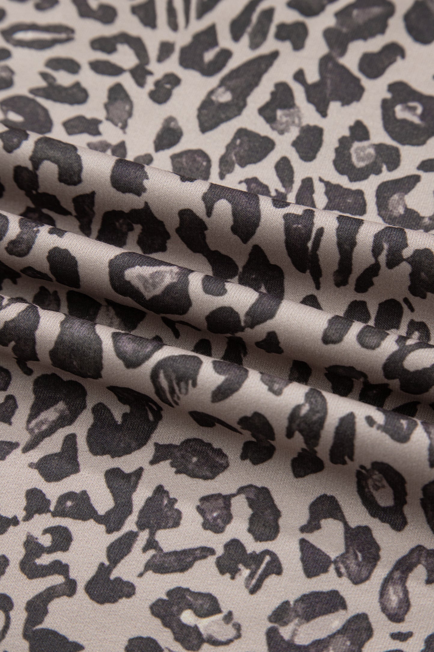 Khaki Leopard Print Patchwork Crew Neck Sweatshirt