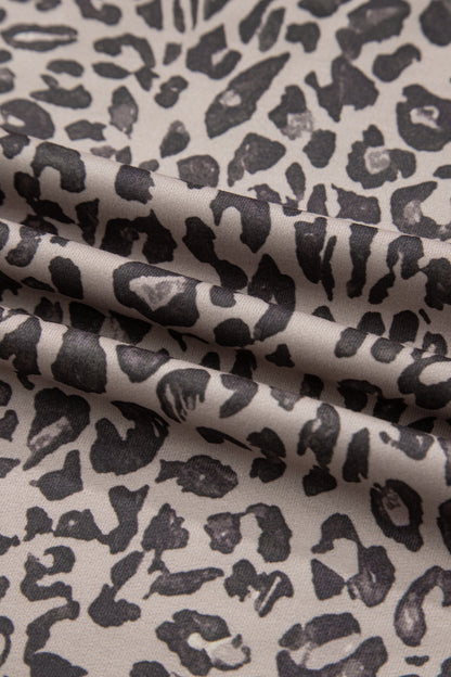 Khaki Leopard Print Patchwork Crew Neck Sweatshirt