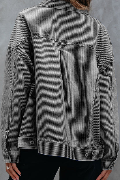 Black Washed Oversize Pocketed Denim Jacket