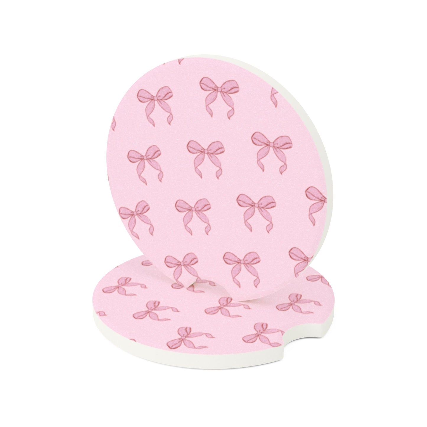Pink Bow Soapstone Car Coaster — Cute Decorative Drink Holder - Valentines Day