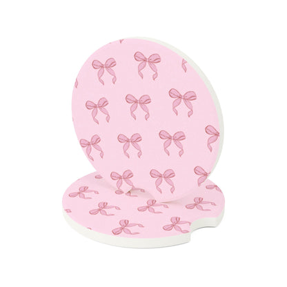 Pink Bow Soapstone Car Coaster — Cute Decorative Drink Holder - Valentines Day