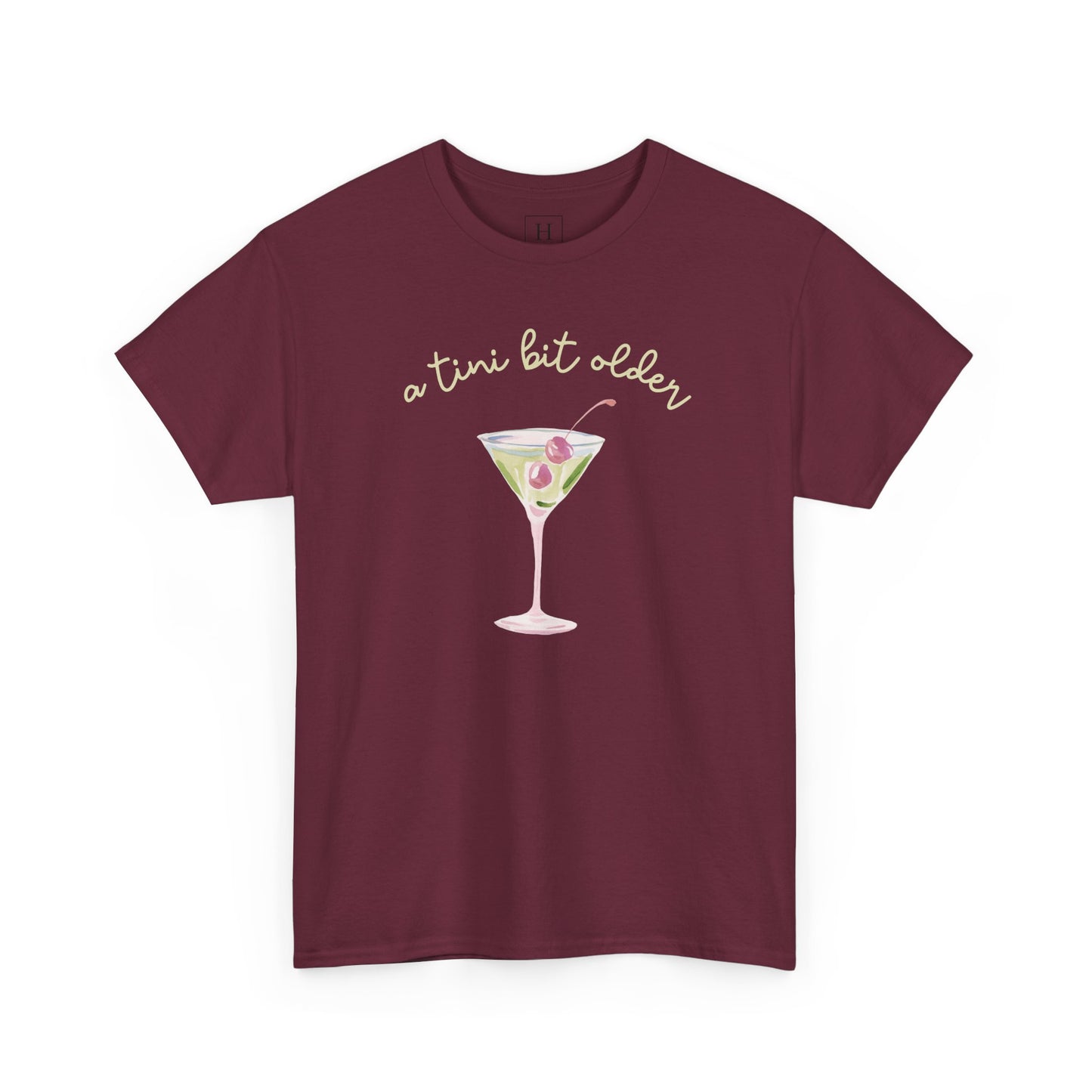 Cute "A Tini Bit Older" Martini T-Shirt — Retro Pink & Green Cocktail Tee