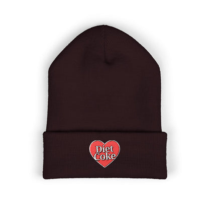 "Diet Coke" Heart Embroidered Cuffed Beanie — Classic Script Winter Hat