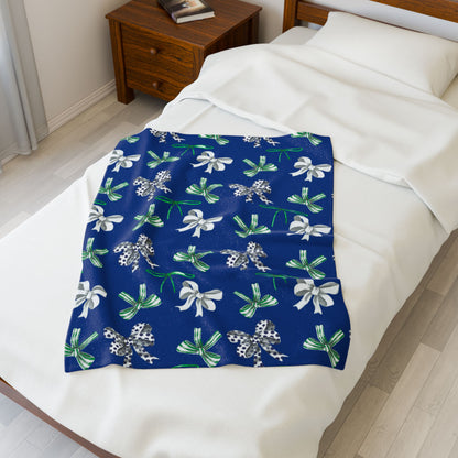 Green, White, and Blue Polka Dot Bow; Plush Blanket -- East Jessamine Colors