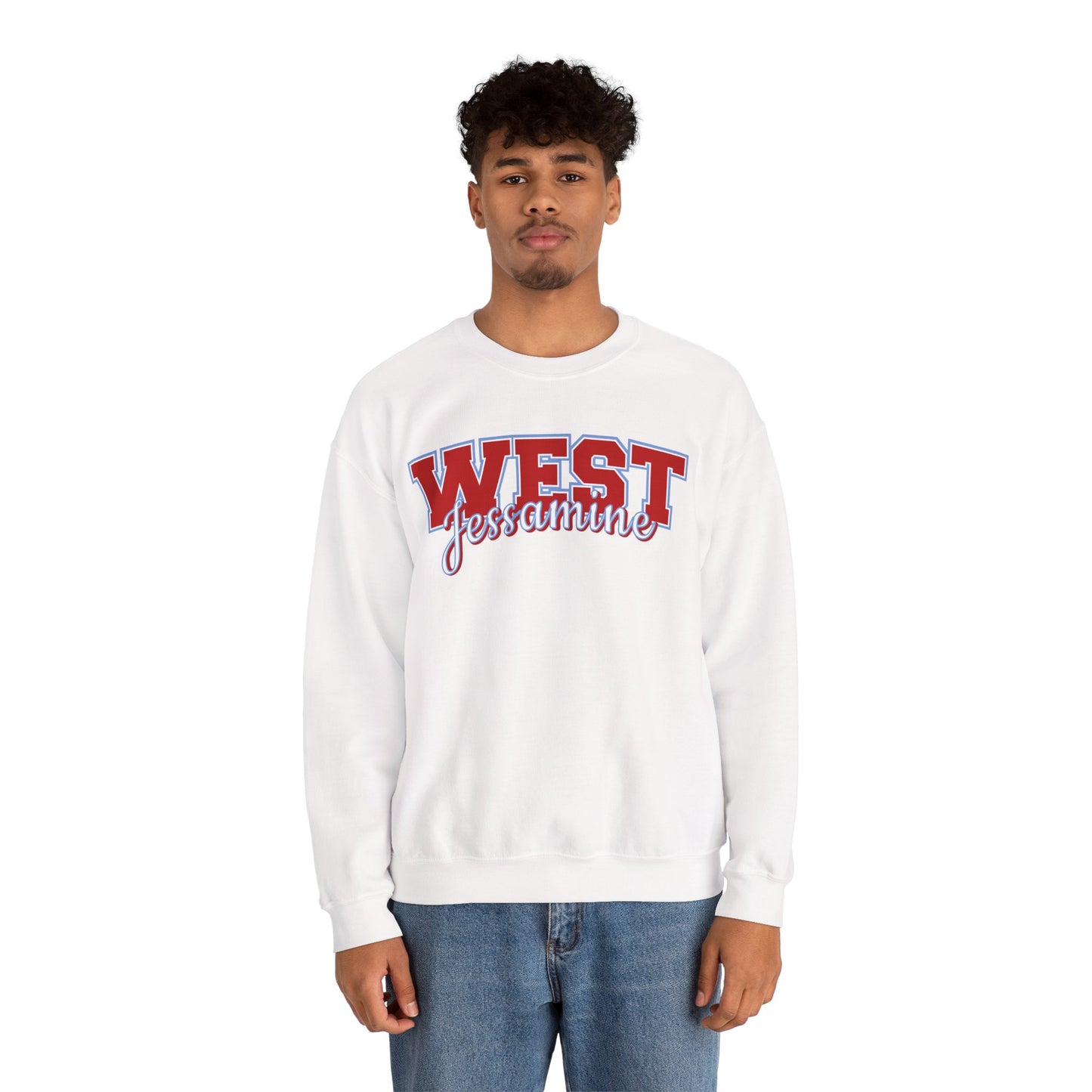 West Jessamine Cheer Crewneck Sweatshirt — Back ‘West Jessamine Cheer’ with Horse Logo - Unisex