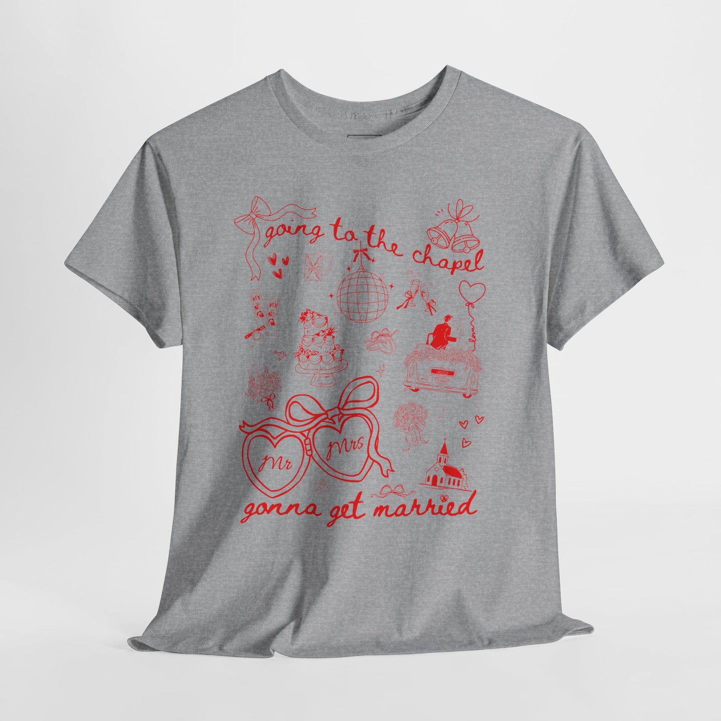Mr. & Mrs. Red Wedding T-Shirt — "Going to the Chapel" Bridal Tee