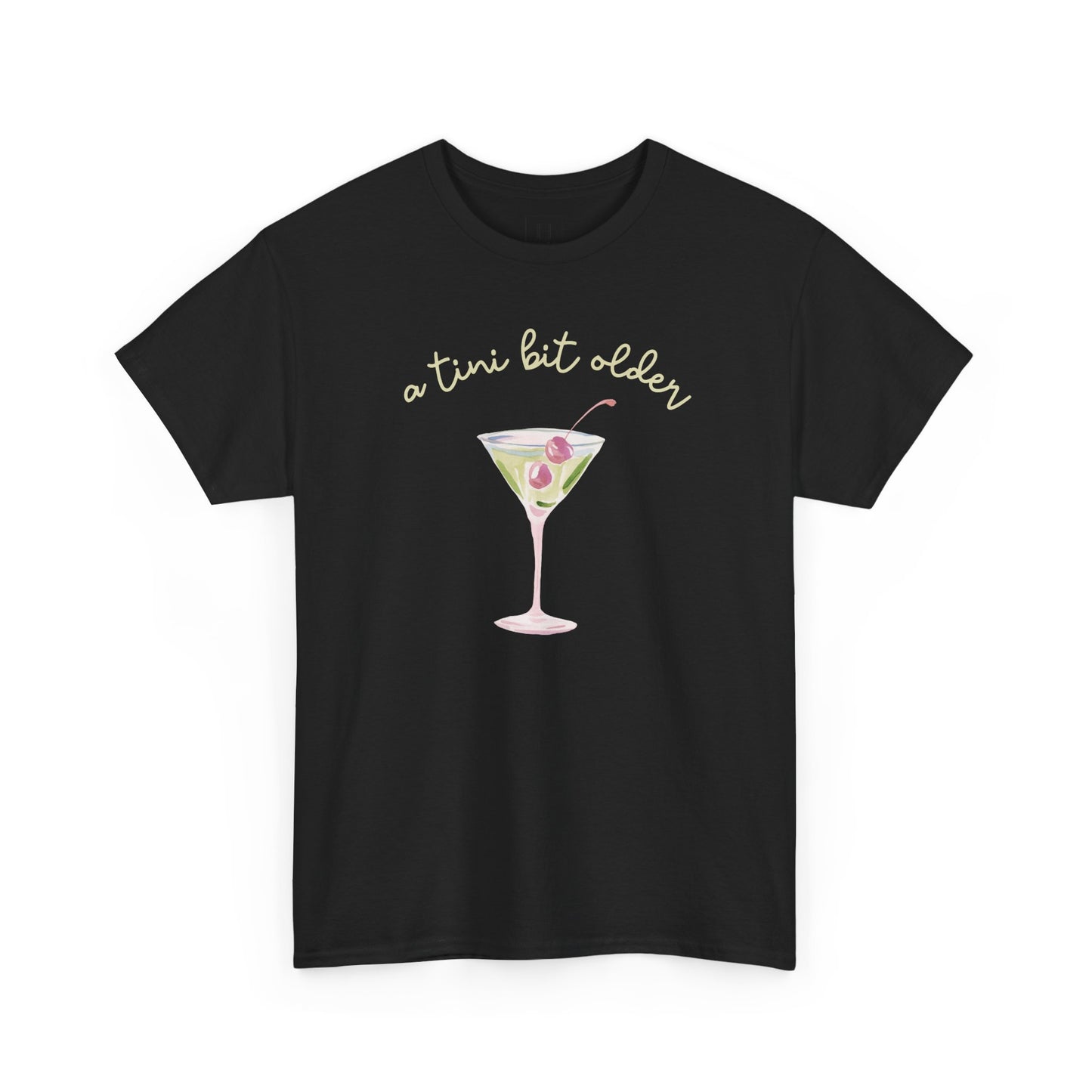 Cute "A Tini Bit Older" Martini T-Shirt — Retro Pink & Green Cocktail Tee