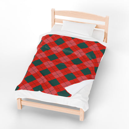 Red & Green Diamond Plaid Christmas Blanket