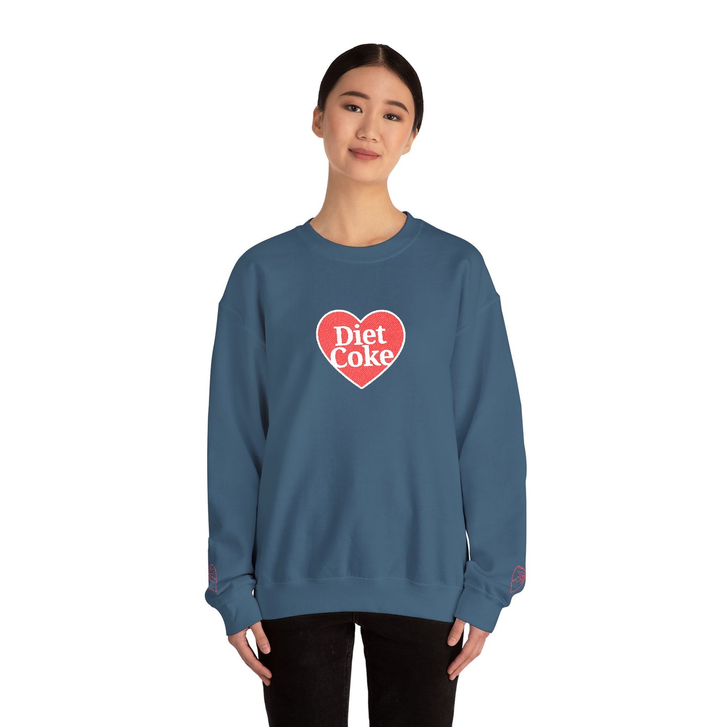 Valentine Heart 'Diet Coke' with Red Bows on Left & Right Sleeves Crewneck Sweatshirt -Embroidered