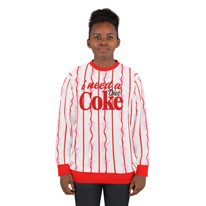 "I Need A Coke" Bows & Stripes Sweatshirt — Cute Soda Logo All-Over Print