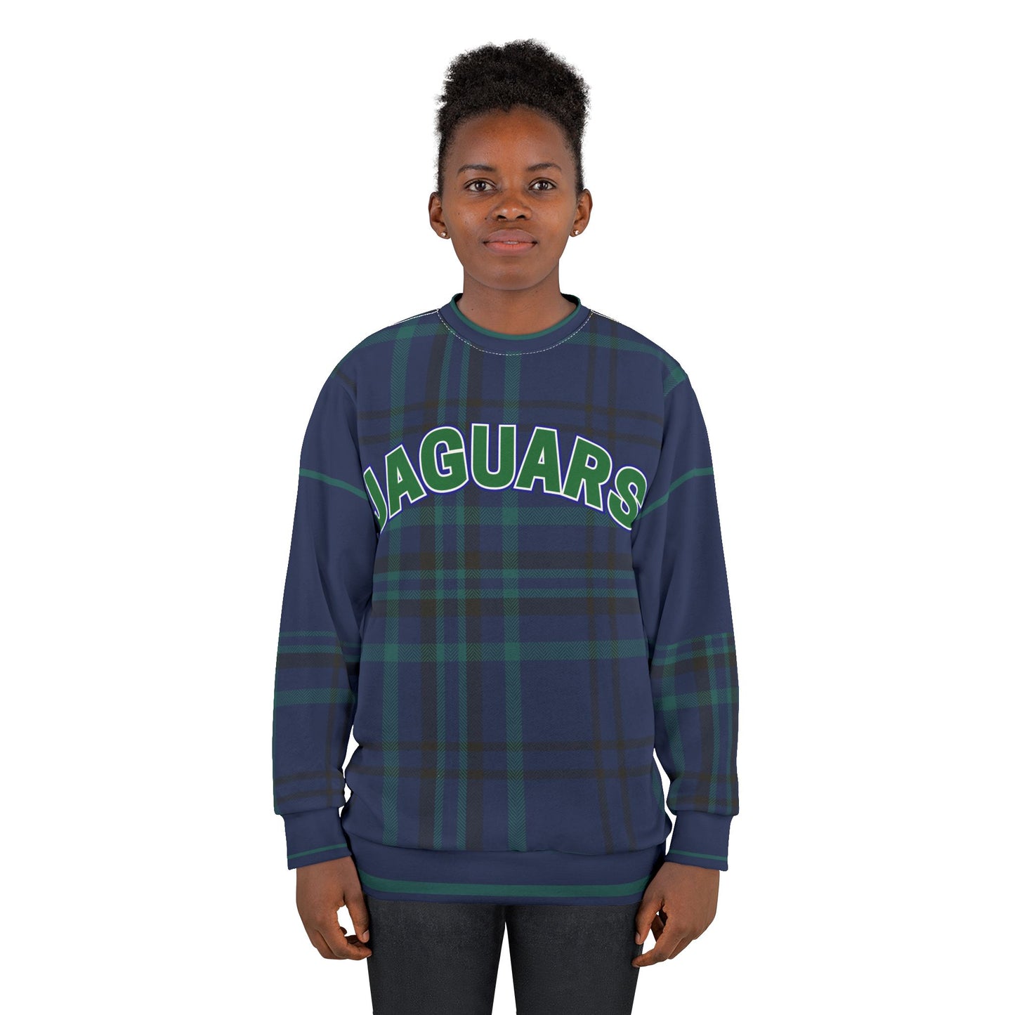 Jaguars Plaid Sleeve Sweatshirt — Blue & Green - AOP Pullover