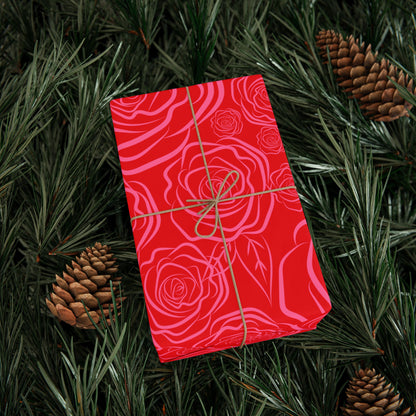 Pink & Red Floral Wrapping Paper — Coquette Flower Gift Wrap