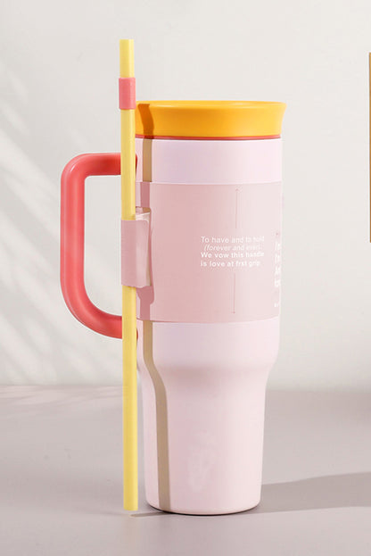 Light Pink Colorblock Handle Lid Stainless Steel Insulation Tumbler with Straw