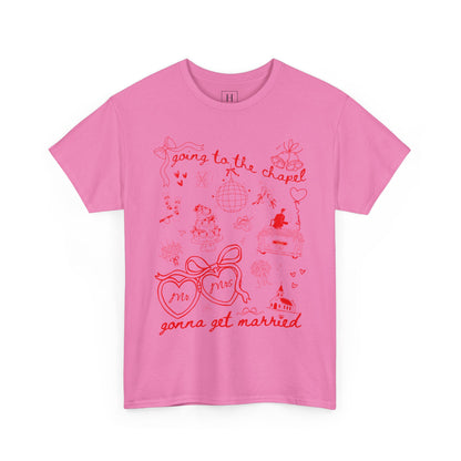 Mr. & Mrs. Red Wedding T-Shirt — "Going to the Chapel" Bridal Tee