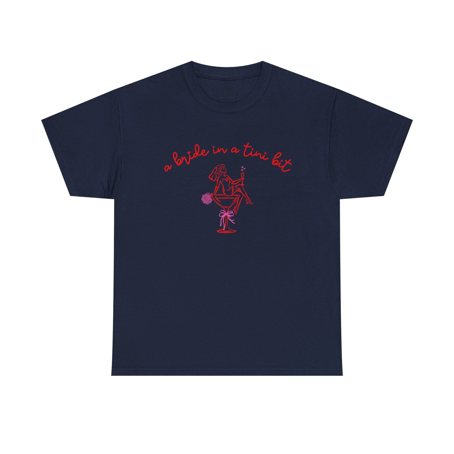 Bride in a Tiny Bit Martini Tee — Wedding Bachelorette Party Shirt with Bouquet & Hearts