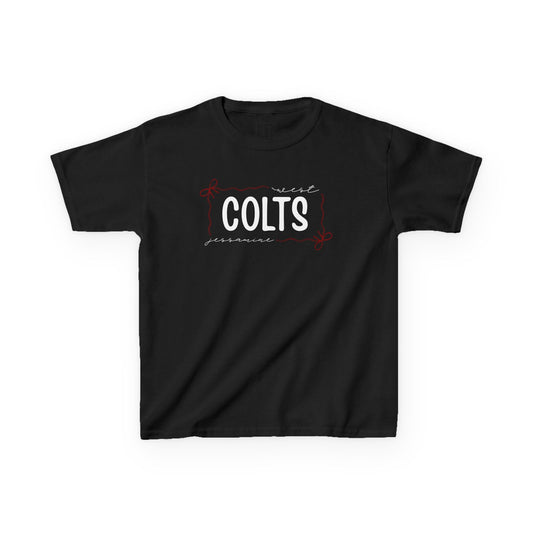 YOUTH --  West Jessamine COLTS coquette bow border - Unisex Tee