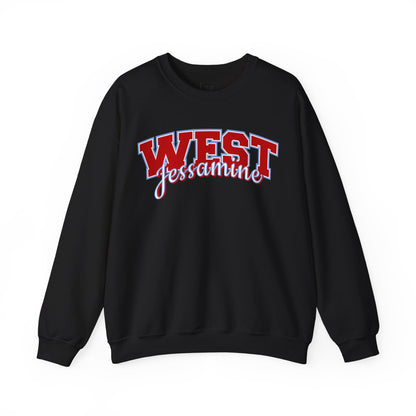 West Jessamine Cheer Crewneck Sweatshirt — Back ‘West Jessamine Cheer’ with Horse Logo - Unisex