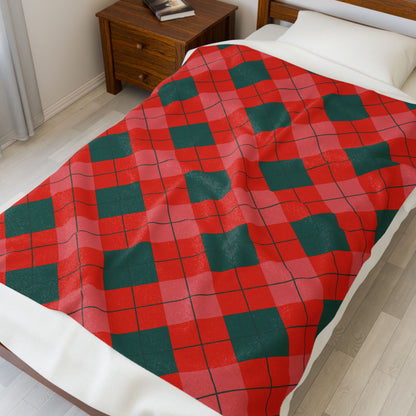 Red & Green Diamond Plaid Christmas Blanket