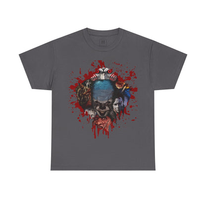 Halloween; Classic Horror Characters with Pennywise and Blood Splatter -- Unisex