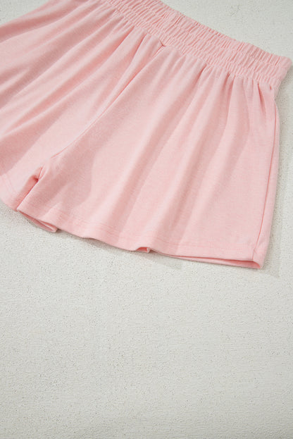 Light Pink 3 Pcs Crop Tank Top Shorts with Cardigan Lounge Set