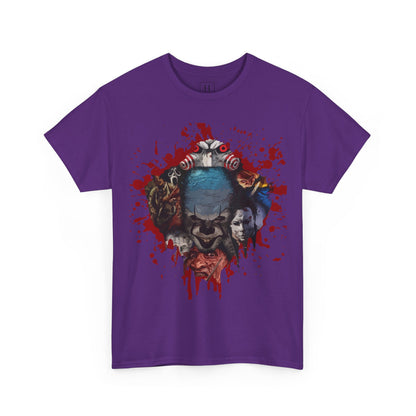 Halloween; Classic Horror Characters with Pennywise and Blood Splatter -- Unisex