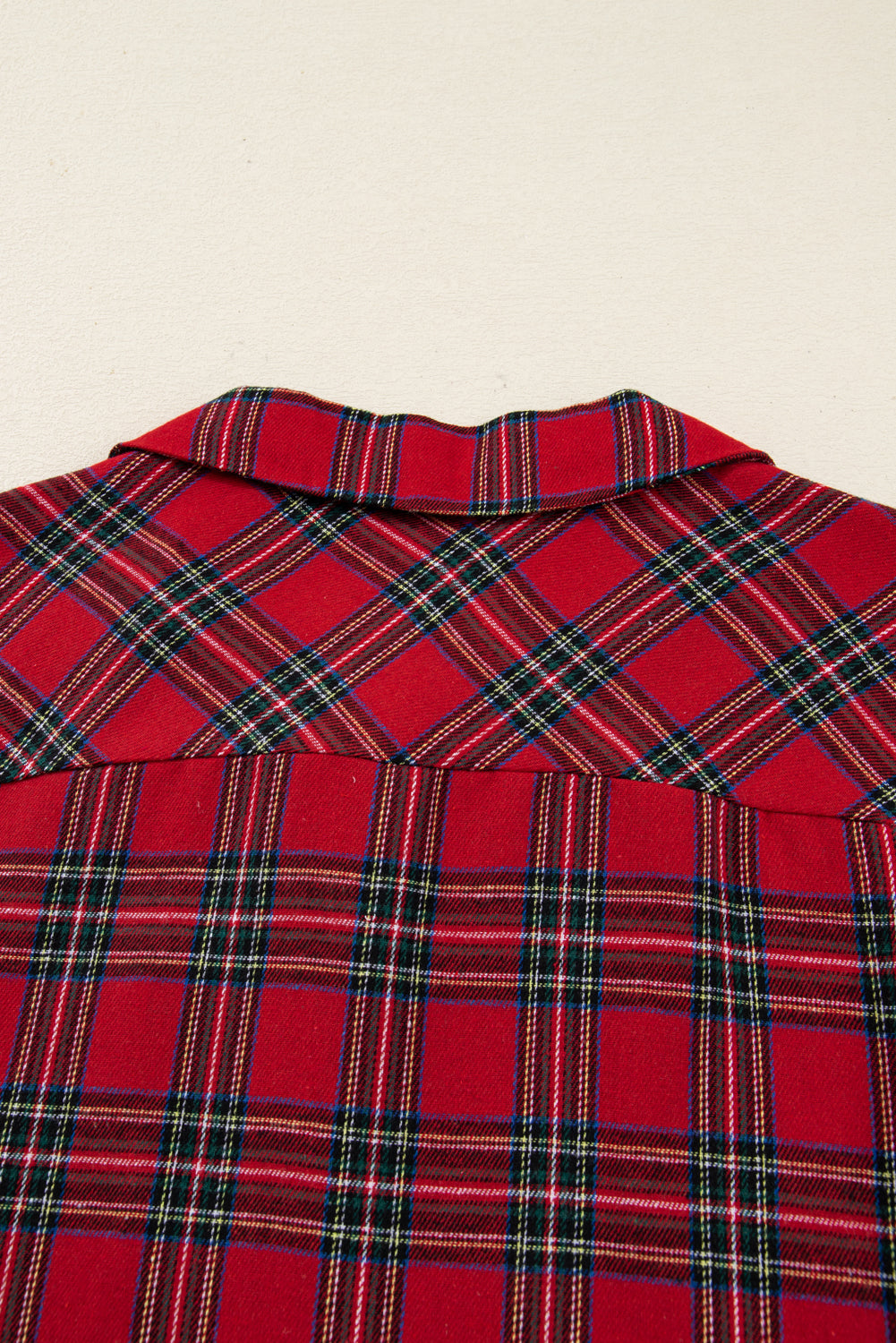 Red Plaid Contrast Patched Christmas Holiday Long Sleeve Shirt and Short 2pcs Pajama Set