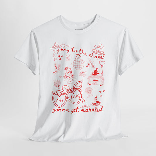 Mr. & Mrs. Red Wedding T-Shirt — "Going to the Chapel" Bridal Tee