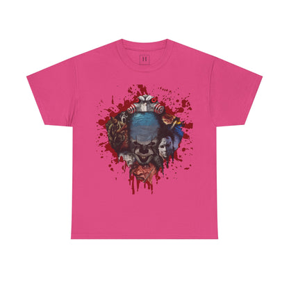 Halloween; Classic Horror Characters with Pennywise and Blood Splatter -- Unisex