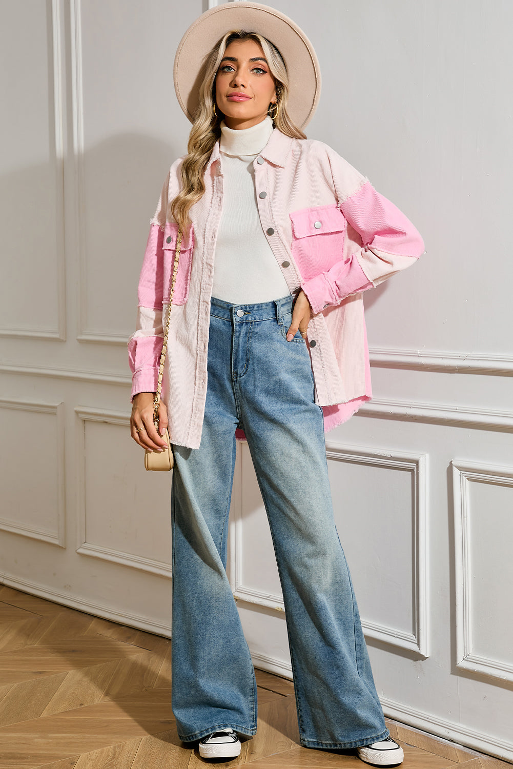 Delicacy Corduroy Two Tone Contrast Exposed Seam Shacket