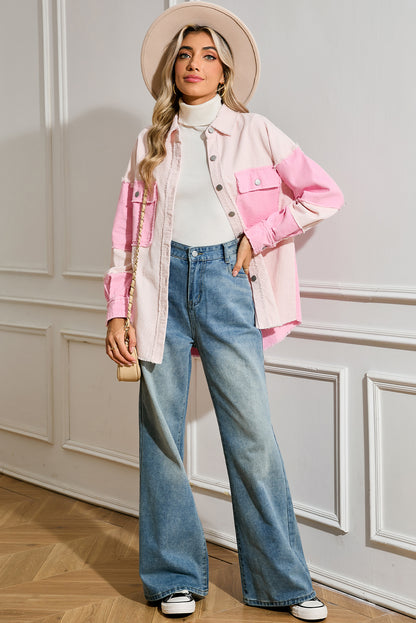 Delicacy Corduroy Two Tone Contrast Exposed Seam Shacket